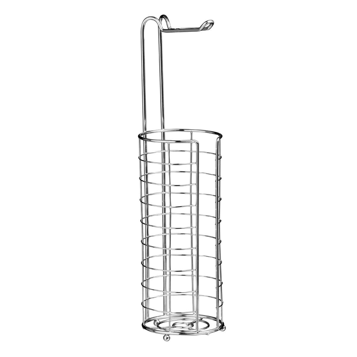 Premier Housewares Chrome Toilet Roll Holder - Freestanding Silver Metal - Stores 3 Rolls - Compact Design