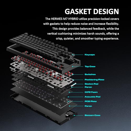 Image of GAMDIAS Hermes M7 Gasket Gaming Keyboard | 80% Hot-Swappable Linear Switches w /RGB Backlit&Knob | 3 Mode BT /2.4G /Wired, 5-Layer Padding Gasket Structure | Software Customizable Digital Display | Black