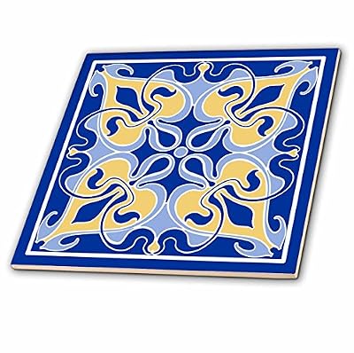 3dRose Single Victorian Art Nouveau Tile Design in Blue and Yellow - Ceramic Tile, 12-Inch (ct_219318_4)