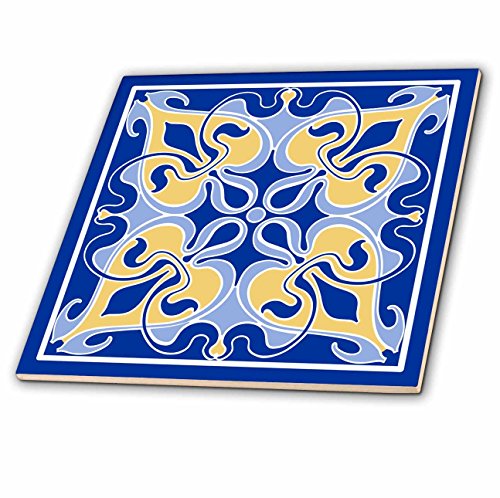 3dRose Single Victorian Art Nouveau Tile Design in Blue and