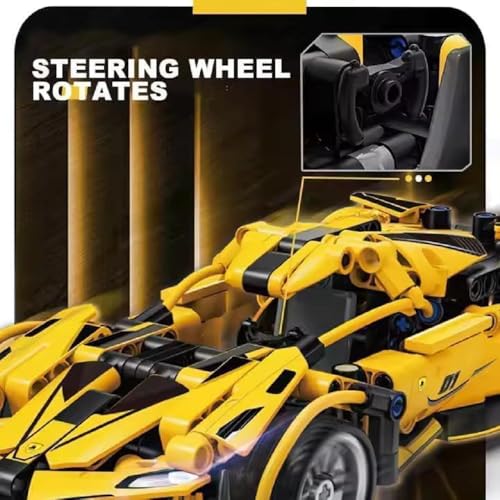 Image of Shot and Best Sports Racing Car Building Blocks Set, Pull Back Supercar Model Kit, STEM Educational Construction Toy for Kids Boys Girls, DIY Assembly Car (Yellow)