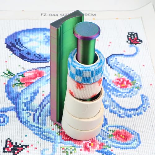 Image of Diamond Art Accessories Tape Dispenser, Diamond Painting Accessories Single Roll Metal Tape Holder for Diamond Art Projects, Office & School Supplies Storage, Iridescent Green