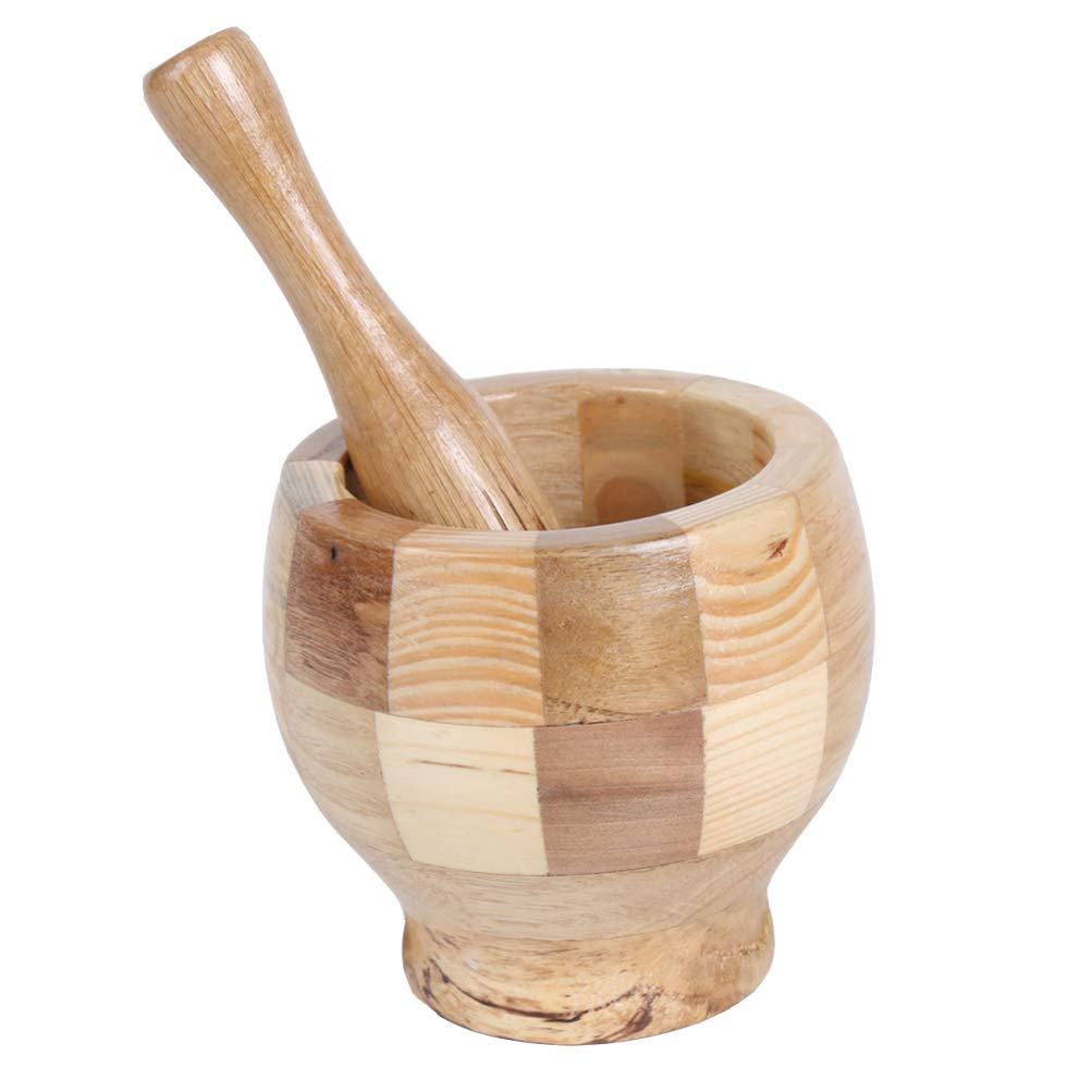 Wooden and Pestle Set Mixer and Bowl for Medicine Masher Bowl Kitchen Grinding Tools (Mix Color)