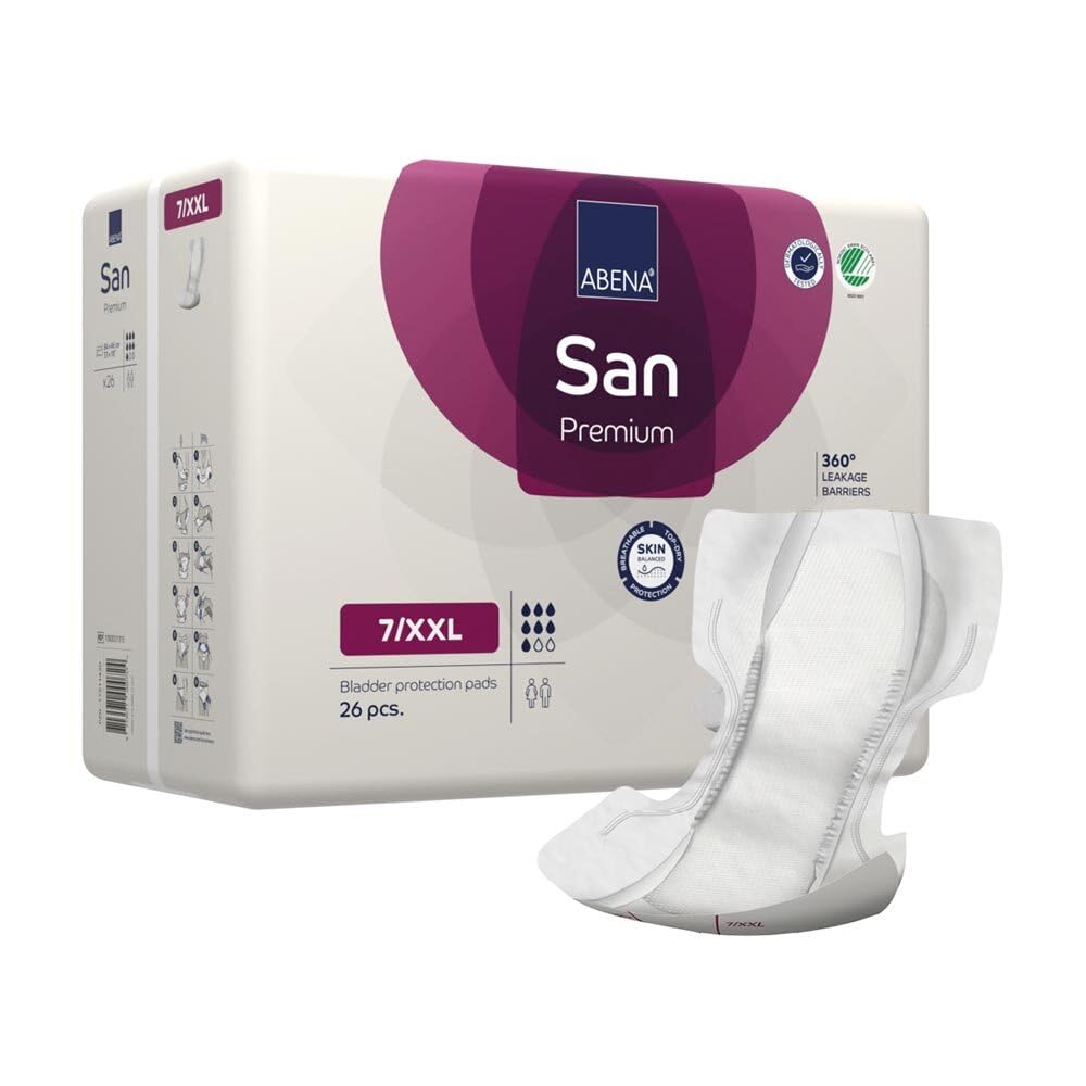 ABENA San Premium 7/XXL Premium Inkontinenzeinlagen für Damen und Herren (26x4= 104 Stück) | 2000 ml Saugfähigkeit, schnell einziehende, diskrete und anatomische einlagen