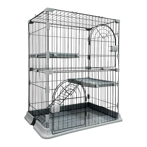 猫ケージ キャットケージ スリム 大型 小型 一段 二段 三段 ペットケージ 組み立て簡単 ワイド扉付き 脱走防止 保護ネコ コンパクト おしゃれ 日本語説明書 頑丈 耐荷重10kg (グレー, 二段)