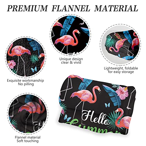 Udten Flamingo Throw Blanket - Hello Summer Flamingo Flannel Printed Blanket, Hawaiian Tropical Theme Bed Couch Sofa Travel Throws For Teens Adults Room Decoration(50" X 60") #TOP5