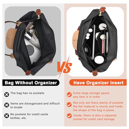 Felt Purse Organizer Insert for Longchamp Le Pliage L Handbag Insert (Large, Black)3