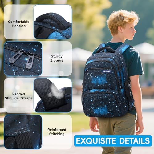Amythe Schoolrugzak Jongens Rugzak Tiener – Stijlvolle Waterdichte Casual Daypack Grote Schooltas voor Jongens Meisjes Middelbare Scholen en Hogescholen, Ideaal voor School Reizen, Zwart, zwart