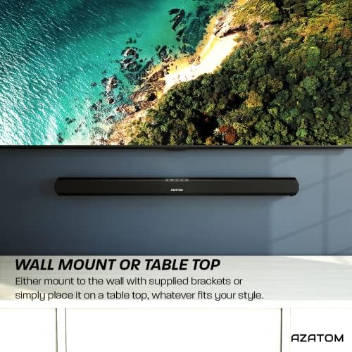 AZATOM Studio Premier 2.1 Soundbar and Subwoofer, 120W, 3D Surround Sound, Stream Wireless Bluetooth, Remote Control, Wall Mountable, HDMI ARC, Optical compatible (32inch)