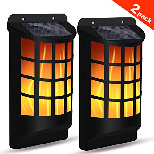 SolPower Solar Flame Lights Outdoor, Waterproof Flickering Flame Wall Lights with Dark Sensor
