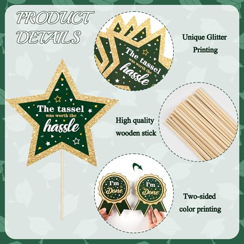 Image of kockuu Glitter Green Gold Graduation Decorations for Class of 2026-60pcs Green Gold Double Sided Graduation Table Centerpieces Sticks with LED String Lights for College High School Grad Party Decor