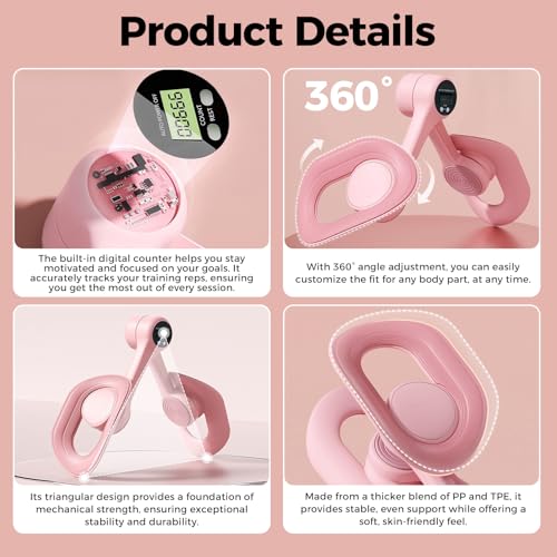 Image of Inner Thigh Exerciser Pro 2025 - Auto-Rep Tracking, Custom Resistance, LED Pelvic Trainer, 360 Leg & Glute Toner for Women (Pink)