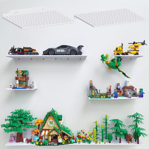 Image of LRANFOW 6 Pack Wall Display Shelves with Dual Sided Building Studs, 4x5 Inch Baseplate Shelf Compatible with Lego Building Bricks for Organized Storage & Modern Room Deco Builders Gift, 16x13 Studs