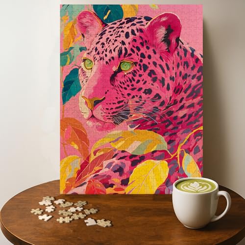 Casse-tête Pink Leopard Animal - 500 pièces, bois, 20 x 15 po