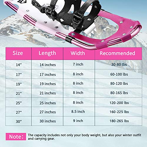 ALPS 25 Inches Light Weight Snow Shoes Set for Women, Girls, Aluminum Snowshoes for Hiking and Outdoor Activities