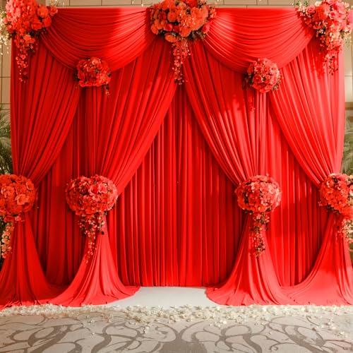 20ft x 15ft Red Wrinkle Free Backdrop Curtains for Wedding Party Backdrops Curtain Drapes Fabric Decorations Photo Back Drop Cloth for Baby Shower Photography Stage Reception