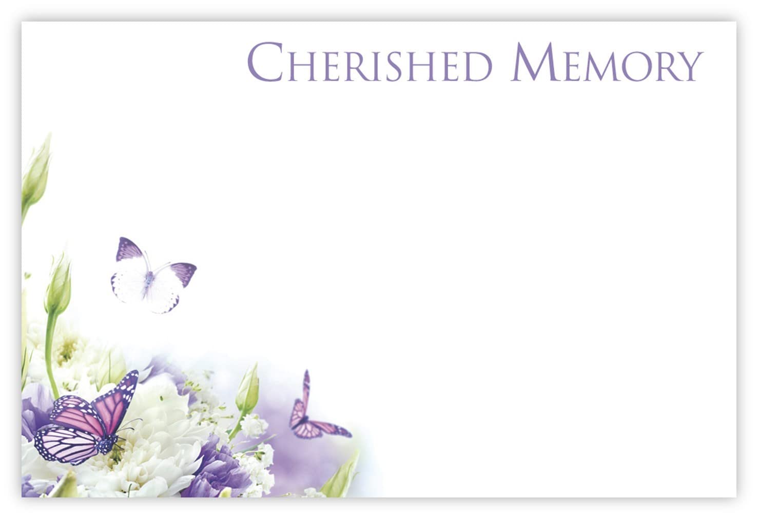 celloexpress Cherished Memories (Purple Butterflies) Flower Message Cards - 60mm x 90mm - Bereavement Florist Card Sympathy Condolences Notes (Pack of 100) โ image 1