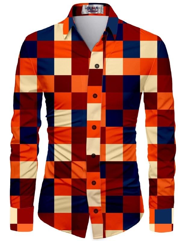 Unstitched Digital Printed Shirt Fabric – 2.25 Meter Cotton Material for Men’s Casual & Formal Wear, Multicolor Checkered Design-image-46