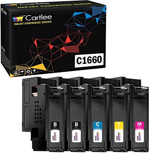 Cartlee Set of 5 Compatible High Yield Laser Toner Cartridges Replacement for Dell C1660, C1660W, C1660cnw, 1660, 1660w, 1660cnw 4G9HP Printers (2 Black, 1 Cyan, 1 Magenta, 1 Yellow)