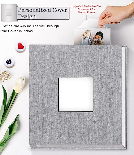 Photo-Album-Self-Adhesive-Scrapbook-Album-for-3x5-4x6-5x7-8x10-Pictures40-Pages-Linen-Cover-with-Display-Window-DIY-Photo-BookIdeal-Gifts-for-Family-Travel-Wedding-Baby