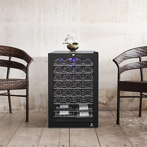 Image of Vinotemp 48 Bottle Wine Cooler Refrigerator, Freestanding Wine Fridge with Touch Screen Adjustable Temperature Control, Dual-Paned Glass Door, and Safety Lock, 48 Bottle, Black