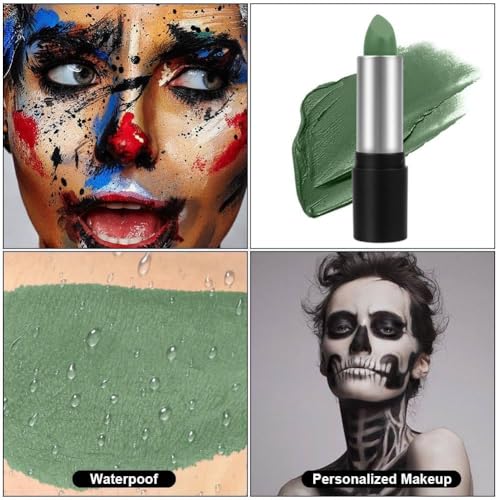 Sports Face Paint Stick for Cricket Football Matches Waterproof Long Lasting Cream Makeup for Stadium Events Halloween Cosplay Party Supplies Black White Green (Black-Green) 7 51mo34l4blL