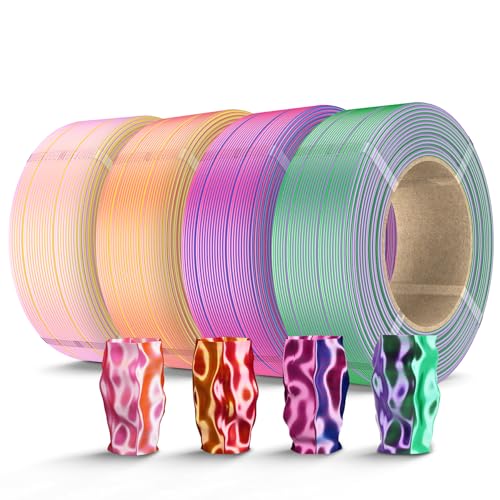Image of SUNLU 500g Silk Dual Color PLA Filament Refill Bundle, No-Spool Silk PLA Plus 3D Printer Filament 4 Packs, Compatible with Bambu Lab 3D Printers, 0.5KG /Roll, Total 4 Colors PLA Silk Dual Color