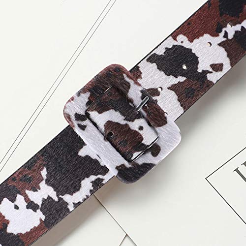 Amosfun Cinto de Vaca Feminino Cinto de Couro Pu Cinto de Moda Impresso de Vaca Cintura Largo Com Fi