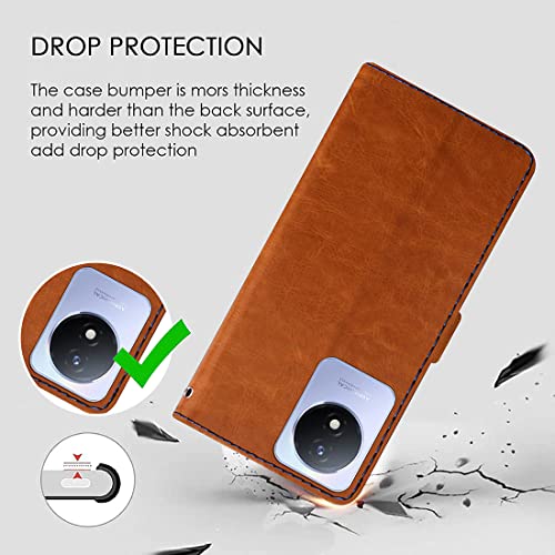 Image of Flip Cover Back Case for Lava Blaze 5G | Premium Leather Finish | Inbuilt Pockets & Stand | Flip Cover Back Case for Lava Blaze 5G (CamelBlue)
