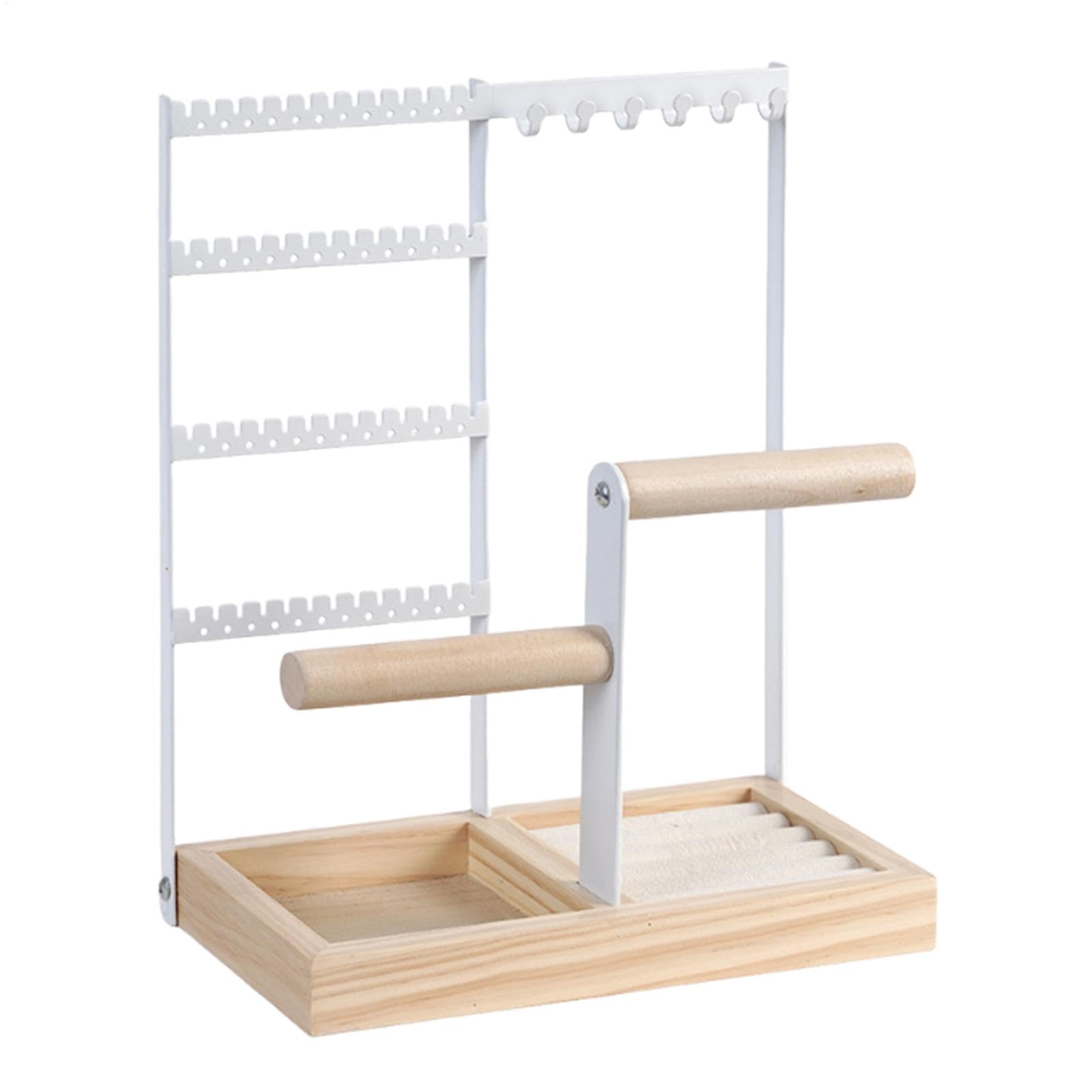 Porte-bijoux arbre à 4 niveaux avec base en bois pour ranger colliers et bracelets