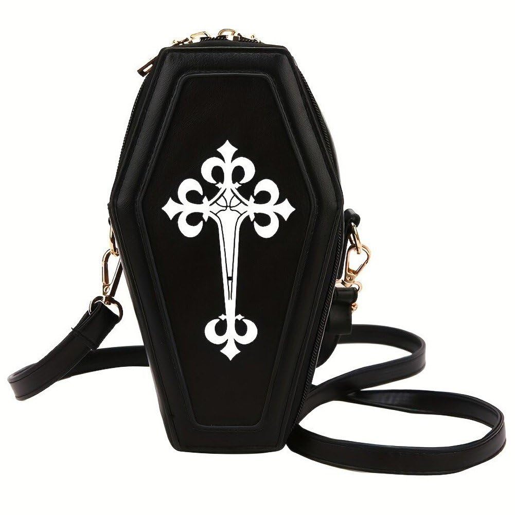 Sac à bandoulière gothique en forme de cercueil en cuir PU pour femmes