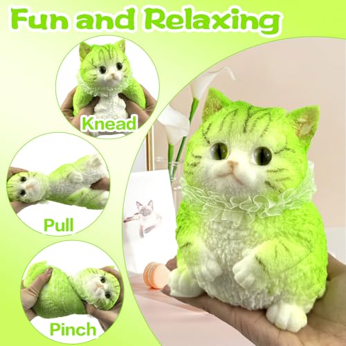 Image of Big Hand Painted Cat Squishy Toys,Large Cute Ultra Soft Kitty Squeeze Fidget Toys for Stress Relief ,Kawaii Squishies Sticky Animal Toys for Adults Kids,Decompression Sensory Balls Toys(PQN