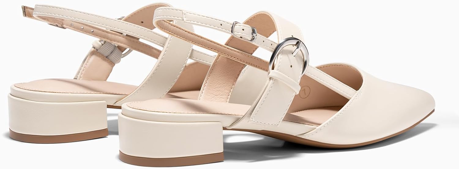 Coutgo Womens Slingback Chunky Low Heels Mary Jane Dress Shoes Pointed Closed Toe Pumps Ankle Strap Work Shoes - Image 6