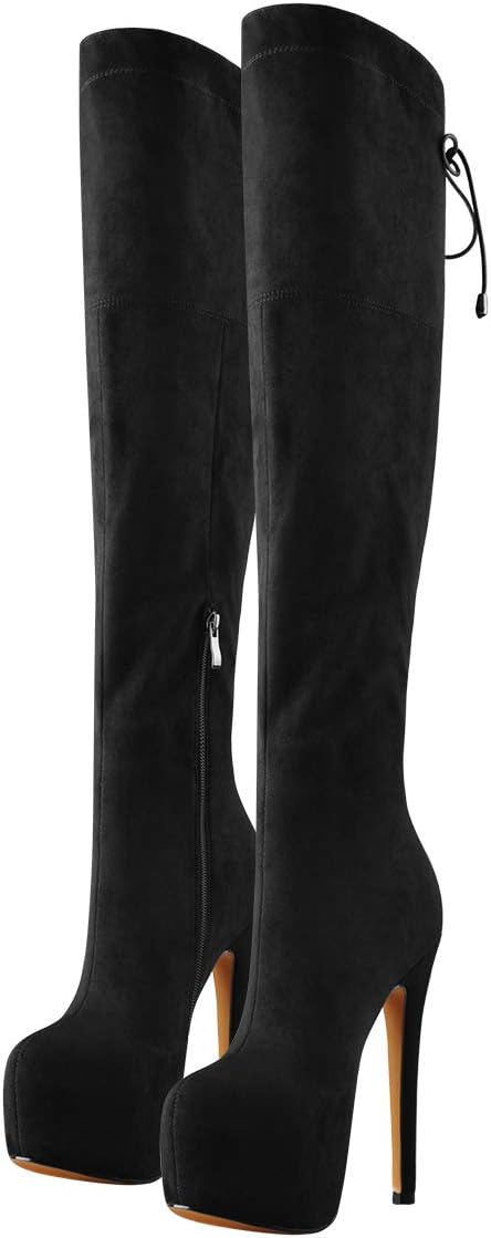 Yolkomo Women's Over The Knee Pull On Buckle Stiletto Heeled Lace Up Boots