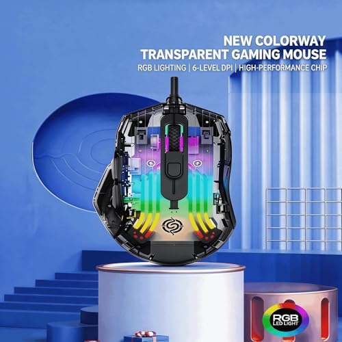 【 USB - 57 Inch Cable Length - 2026 Upgraded Fully Transparent Body 】 Gaming Optical RGB Wired Mouse, Click Mute Effect, 7200DPI, Switchable Light Effect, No Lag or Delay, Precise Clicking - 2