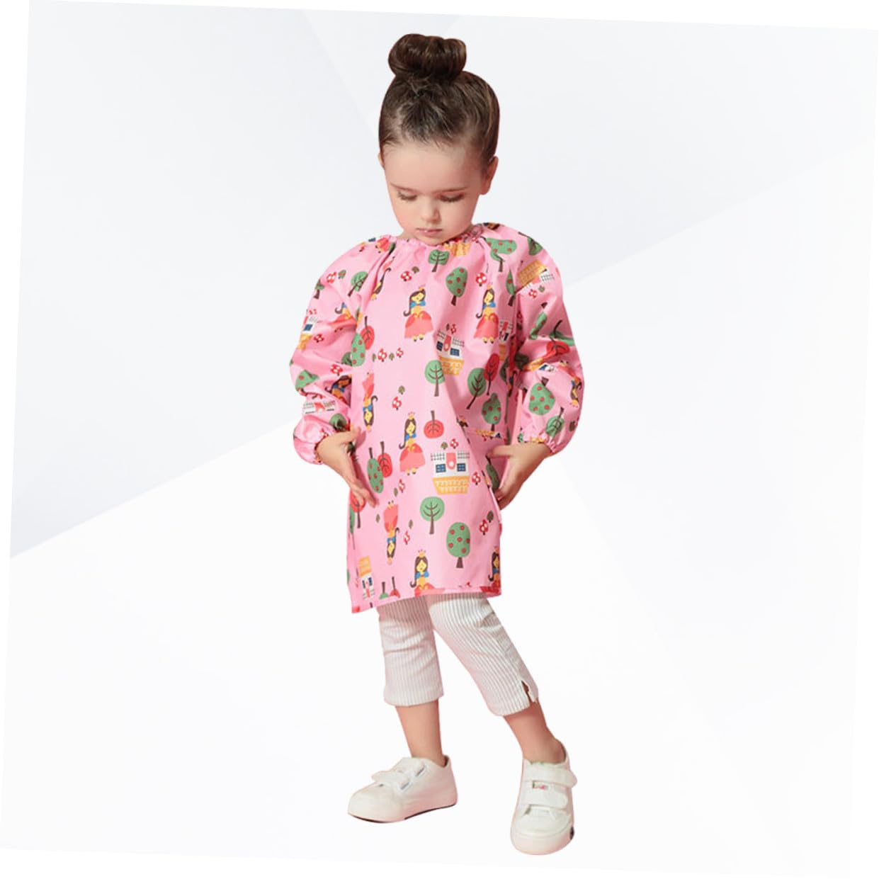 Tablier de Peinture en Polyester pour Garçon et Filles Imperméable Blouse D'artiste Rose Manches Longues, Protection les Taches pour Activités Artistiques et Bricolage