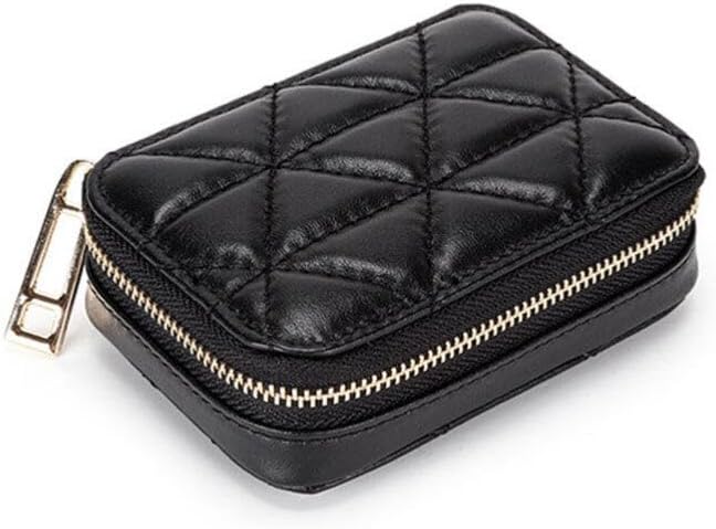 CALLARON 1pc Touch up Bag Makeup Bag with Mirror Lipstick Pouch Zip Around Wallet Make up Organizer Makeup Small Black Wallet for Women Lipstick Packing Change Storage