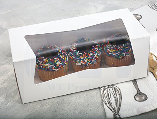 MT Products White Cupcake Boxes 9" x 4" x 3.5" - Bakery Boxes with Window (Pack of 15) - Made in the USA - Thumbnail 4