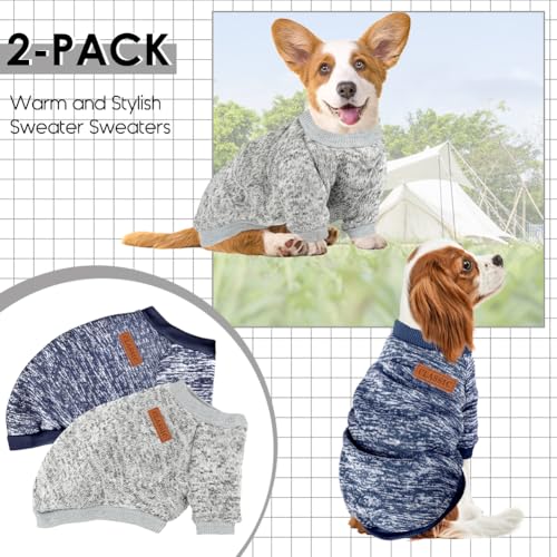 Image of 2 Pcs Dog Sweaters for Small Dogs Girl Boy Winter Fleece Clothes Warm Soft Dog Sweatshirt Outfit for Dogs Cats Pet Apparel
