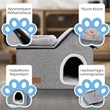 Eukue Katzenhaus, Warm Katzenhöhle Outdoor, Abnehmbar Hundehütte mit Waschbarem Kissen und Plattform, Katzenhöhle für Draußen, Katzenhaus Höhle für Kleine und Mittlere Haustiere, Grau