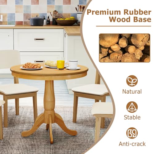 Image of Giantex Round Dining Table for 2-4 People, 32 inch D X 30 inch H Wooden Kitchen Table with Spacious Tabletop, Pedestal Base, Leisure End Tables for Bar, Kitchen, Dining Room, Restaurant, Natural