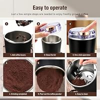 Elektrische Kaffeemühle 250W, Kaffeemühle elektrisch für Kaffeebohnen & Gewürze, Edelstahl Grinder mit One-Touch-Bedienung, leicht zu reinigen, kompakte Kaffee- & Gewürzmühle für Haushalt – Ansicht 4