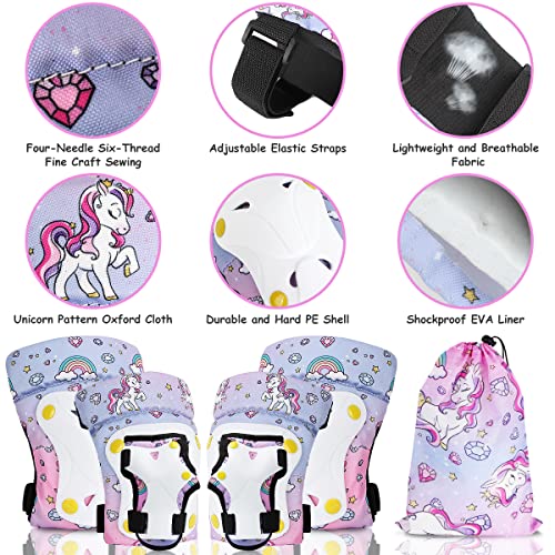 Bheddi Knee Pads and Elbow Pads with Wrist Guard Set for Kids, 6 in 1 Protective Skate Guards Set with Portable Drawstring Bag, Adjustable Unicorn Pads for Skateboard, Roller Skating, Cycling, BMX - Image 3