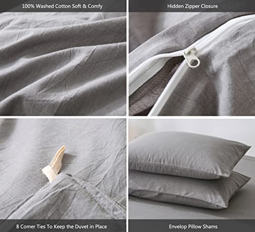 Image of MooMee Bedding Duvet Cover Set 100% Washed Cotton Linen Like Textured Breathable Durable Soft Comfy (Light Grey, Twin)