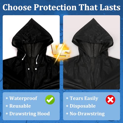 Image of Rain Ponchos for Adults Reusable (2 Pack), Waterproof EVA Raincoats with Hood & Drawstring for Women & Men