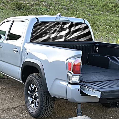 Image of American Flag Rear Window Decal for Truck,Black Flag Truck Rear Window Decal,American Flag Decals for Truck Car SUV (Black,65x17in)