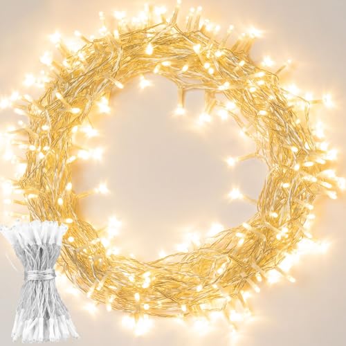 [Remote and Timer] 36ft 100 LED Outdoor Battery Fairy Lights (8 Modes, Dimmable, IP65 Waterproof, Warm White)