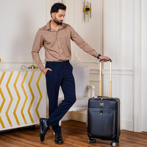 Image of THE CLOWNFISH Luxury 22 Inch Unisex Synthetic Softsided Spinner Travel Suitcase Business Luggage Briefcase and Laptop Roller Case - 801(Black)