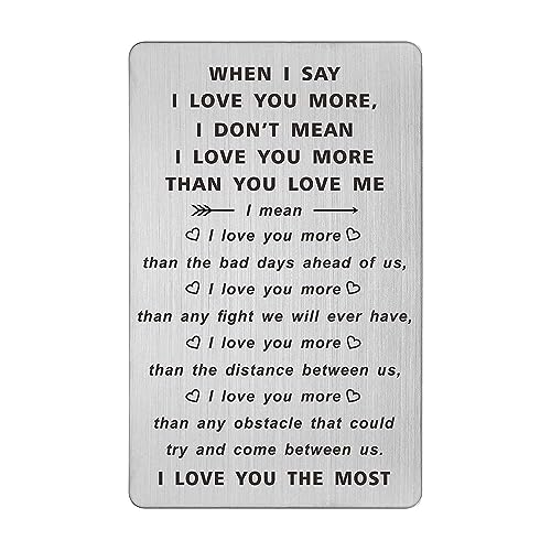 When I Say I Love You More Wallet Card, I Love You Gifts for Him Her, Anniversary Cards Gift for Men Husband, Sentimental Long Distance Presents Engraved Metal Wallet Card Insert
