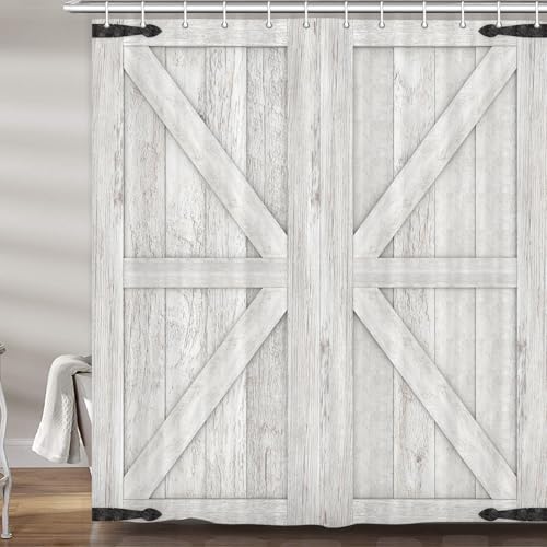 Barn Door Shower Curtain, Rustic Vintage Farmhouse Design Western Shower